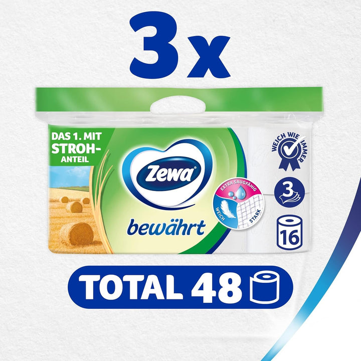Zewa Proven - 48 role - Prima hârtie igienică cu conținut de paie - 3 straturi