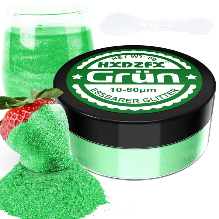 Essbarer Glitzer Für Getränke - Lebensmittelfarbe Pulver, Schimmerndes Glitzerpulver, Lebensmittel Glitzerpuder Für Schokolade, Kuchen, Fondant, Drinks - 8G (Frucht Grün) Naty Shop Grün