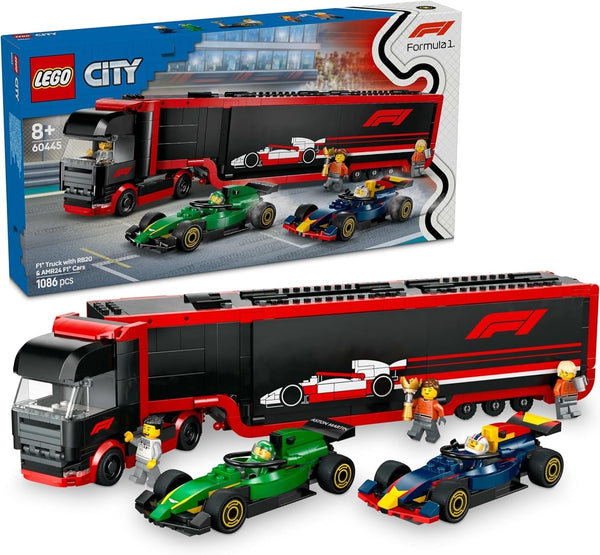 LEGO City F1 Transporter with RB20 & AMR24 F1 Racing Cars - Toy Car Transporter for Red Bull & Aston Martin Formula 1 Teams - Incl. 5 Minifigures - Gift for Boys & Girls Ages 8+ 60445 Seturi de constructie Besuche den LEGO-Store Titlu implicit