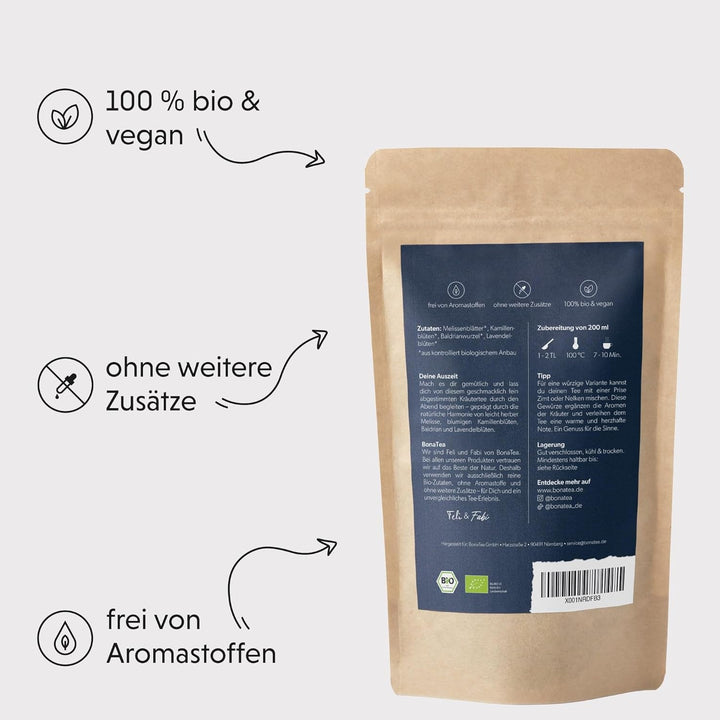 Ceai de seară BIO 100 g - Pauza ta cu valeriană, lavandă, melisă, mușețel, amestec de ceaiuri din plante pentru relaxare seara