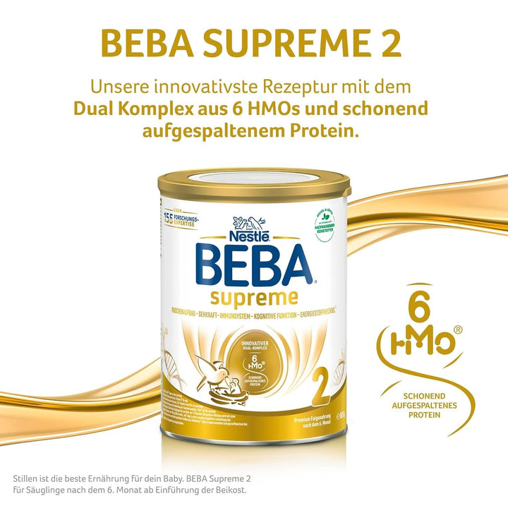 BEBA SUPREME 2 Lapte de continuare după 6 luni, doar lactoză, fără ulei de palmier, pachet de 6 (6 x 800 g) Naty Shop