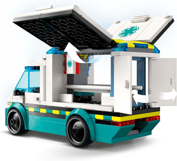 LEGO City Ambulanță - jucărie cu 2 minifigurine (skateboarder și șofer) - jucărie educativă pentru băieți și fete de la 5 ani - idei de cadouri pentru ziua de naștere și de sărbători 60451 Seturi de constructie Besuche den LEGO-Store