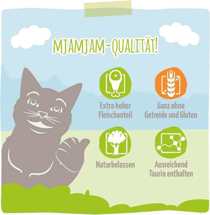 Mjamjam - Hrană umedă premium pentru pisici - Cutie delicioasă, 12 pachete (12 X 200 G), fără cereale cu extra carne