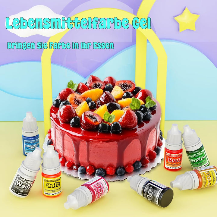 Colorant alimentar în gel - 8 culori vibrante, colorant alimentar pentru decorarea torturilor, foarte concentrat, coloranți alimentari pentru fondant, cremă de unt, prăjituri, macaroane, gogoși - 6 ml