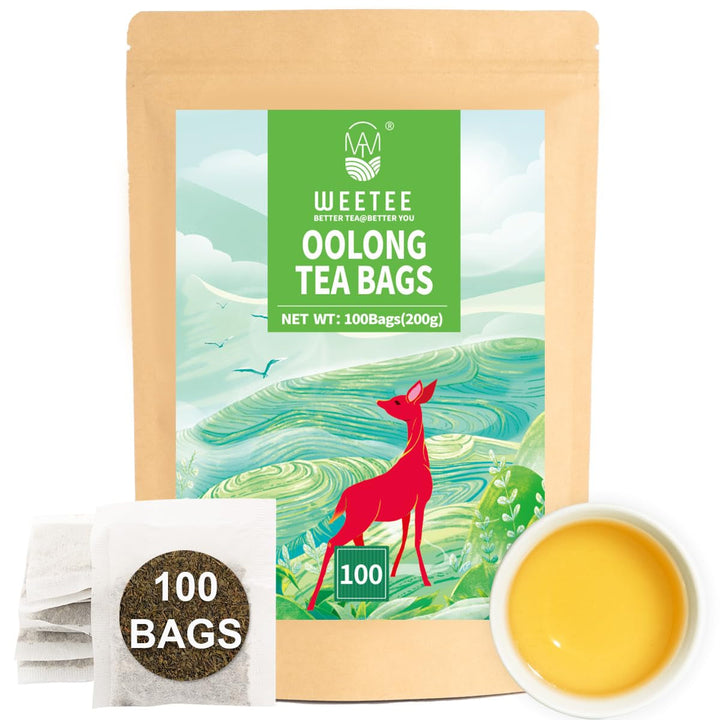 WEETEE Pliculețe de ceai verde, 100 bucăți Pliculețe de ceai verde, ceai verde pur, super antioxidant | Pliculețe resigilabile | Preparare fierbinte sau rece