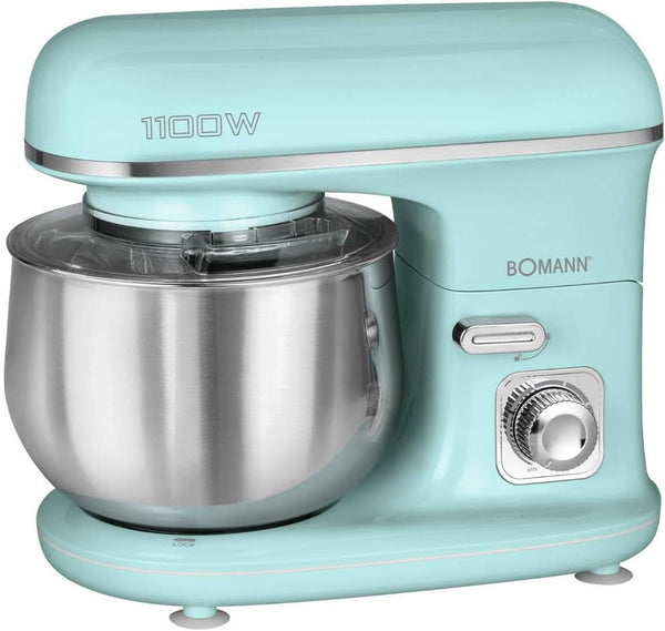 Bomann® Retro Küchenmaschine Zum Backen | Knetmaschine 5L |Starker 1100W Motor | Teigmaschine Inkl. Haken & Schneebesen | Retro Teigknetmaschine Spritzschutz Mit Nachfüllöffnung – KM 6030 CB Mint-Grün Mama si Copilul Naty Shop Mint-Grün