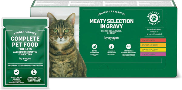 By Amazon Hrană pentru pisici, umedă, pentru pisici adulte, Meat Choice in Sauce, 4.8Kg (48 pachete cu 100G)