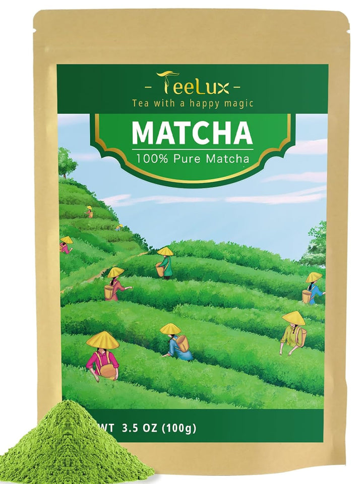 Teelux Matcha pulbere de ceai verde de ceremonie 100 g, vegan, pulbere de ceai verde Matcha premium vibrant, 100% frunze de ceai pure măcinate cu piatră, prima recoltă