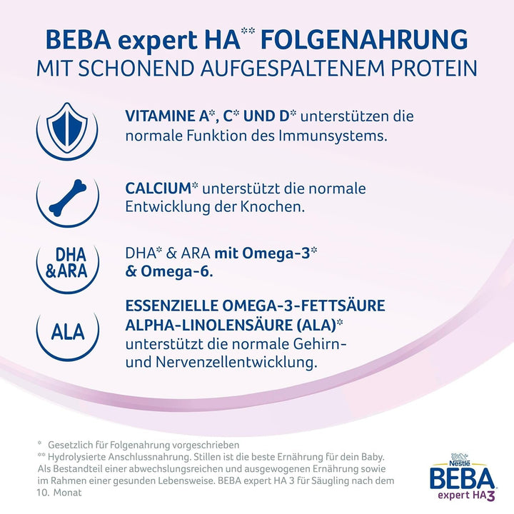 BEBA Expert HA 2 Lapte de continuare după 6 luni, hrană pentru copii cu proteină hidrolizată, doar lactoză, fără ulei de palmier, pachet de 6 (6 x 550 g) Naty Shop