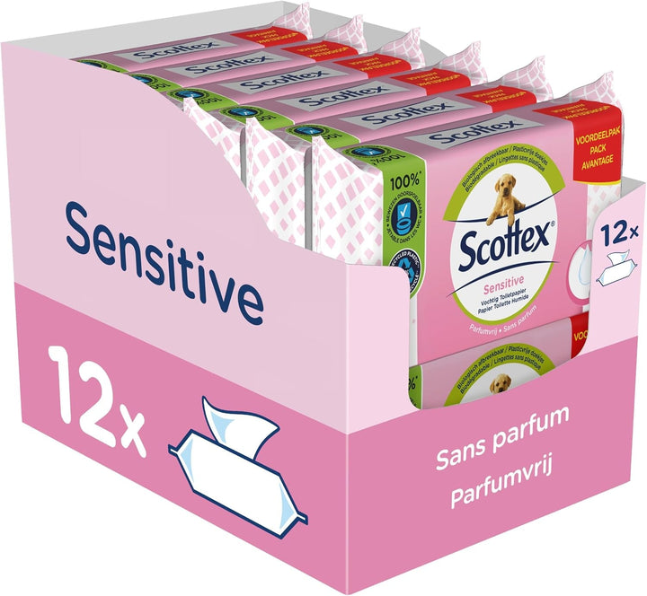Hârtie igienică umedă Sensitive, 38 servicii (38 servicii X 12 pachete, 456 servicii în total)