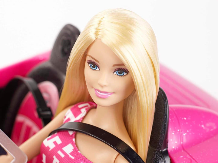 Păpușă Barbie și decapotabilă în roz cu sclipici, logo realist pentru anvelope, jucărie de la 3 ani, DJR55 Papusi Naty Shop