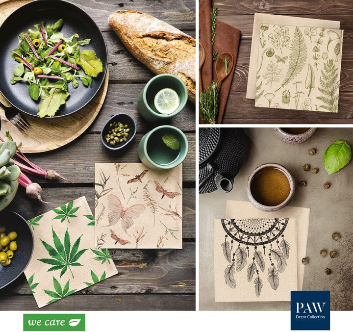Paw Decor Collection X Paw Decor Collection CM Pappers torkservetter med 3 lager. 20 stycken. Tryckt med vattenbaserade färger. Borddekorationer. Nature, HIRSC, PAW_022022, rådjur, 33 x 33 cm (paket med 3)