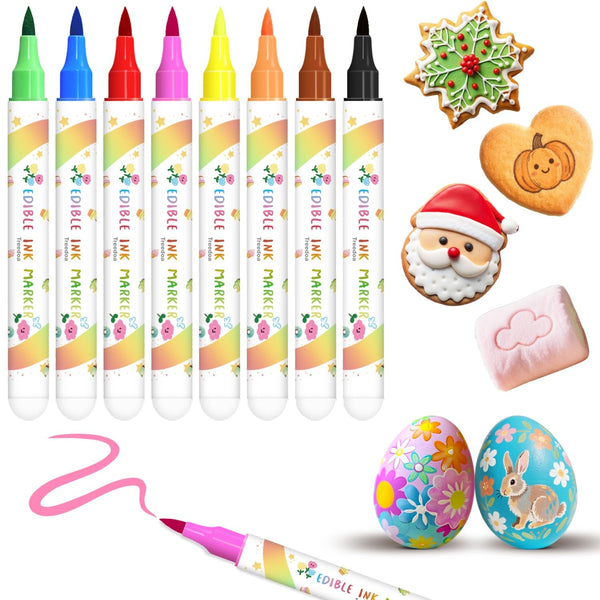 Pixuri colorante alimentare, 8 bucăți de pixuri alimentare cu vârfuri moi pentru linii groase și subțiri, pixuri alimentare pentru copt, pixuri comestibile pentru prăjituri, fursecuri, fondant, alimente