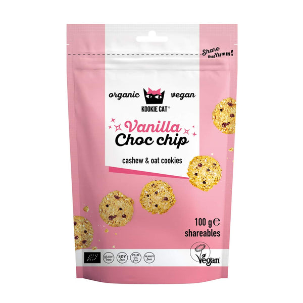Biscuiți vegani cu ciocolată și vanilie - Mini fursecuri vegane, fără gluten, fără soia, organice, cu caju și ovăz - Pachet multiplu de 10 x 100g