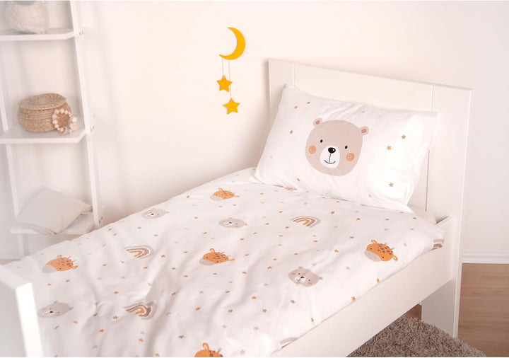 Herding Babybest Little Friends Winterbettwäsche, Kopfkissenbezug 40 X 60 Cm Mit Hoteleinschlag, Bettbezug 100 X 135Cm, Mit Reißverschluss, 100% Baumwolle/Flanell, Weiß, Twin Naty Shop