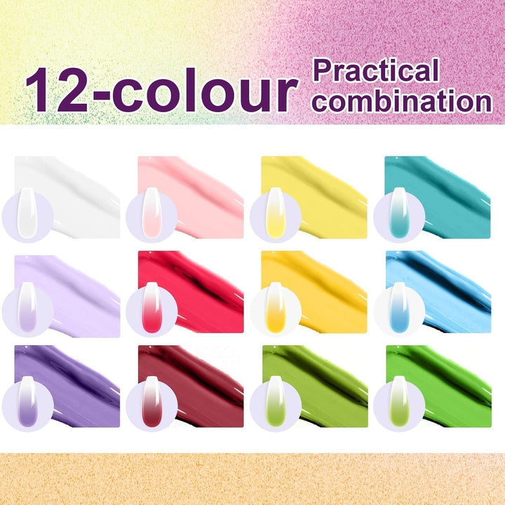 Gradient Painting Gel, 12 Colors Ombre Gel Nail Polish with 100Pcs Nail Sponges & 4 Claws Metal Grabber for French Manicure DIY Nail Art,Set I