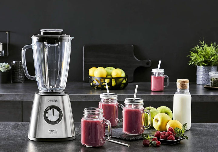 Krups KB439D Blendforce 2 Standmixer | 800 Watt | 5 Geschwindigkeiten | Pulsfunktion | 1,75 Liter Thermoglasbehälter (Nutzvolumen: 1,25 Liter) | Stoßfest | Eiszerkleinerer | Edelstahl Mama si Copilul Naty Shop