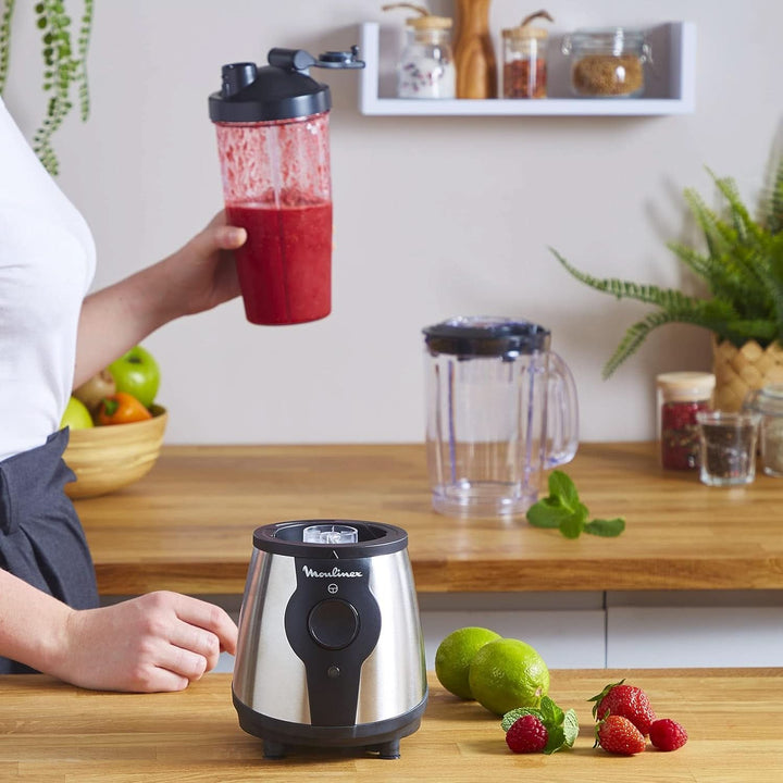 Blend&Go LM1B1D 300W Mixer, Smoothie-Mixer Mit 750 Ml Kunststoffkrug, Inklusive 750 Ml Tragbarer Flasche, 4 Abnehmbaren Klingen, Edelstahloberflächen Mama si Copilul Naty Shop