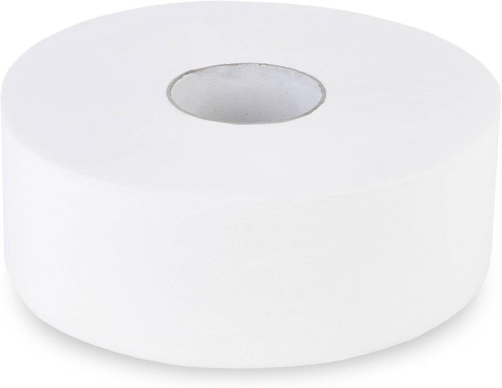 Hârtie igienică Quicky Jumbo 2 straturi, 25 cm Ø, alb strălucitor, relief cu puncte fine, 6 role - absorbantă și rezistentă la rupere pentru igienă maximă, ideală pentru instituțiile publice și industrie