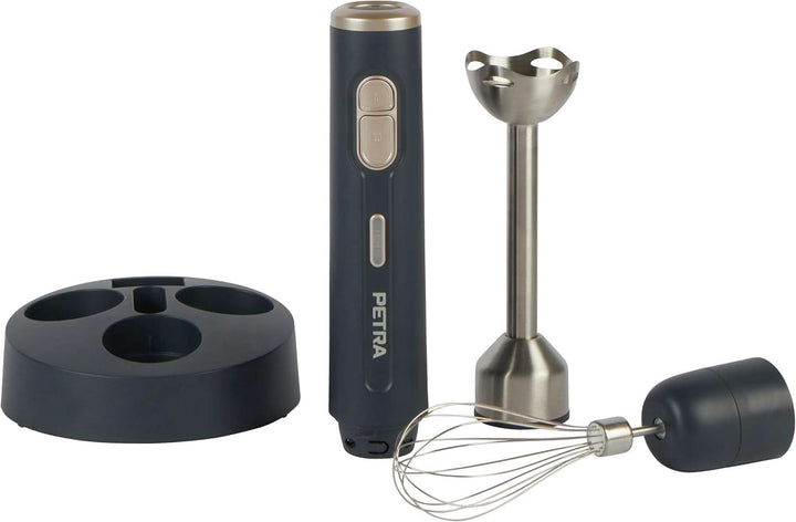Petra PT2827BMBLKVDE 3-In-1 Mixer – Bpa-Freie Anbauteile, 500Ml-Schüssel, 700Ml-Becher, Schneebesen, Mixen, Zerkleinern, 2 Geschwindigkeiten, Edelstahlklingen, Für Babynahrung, Smoothies, Saucen, 350W Mama si Copilul Naty Shop Kabellos 2-In-1 Mixer