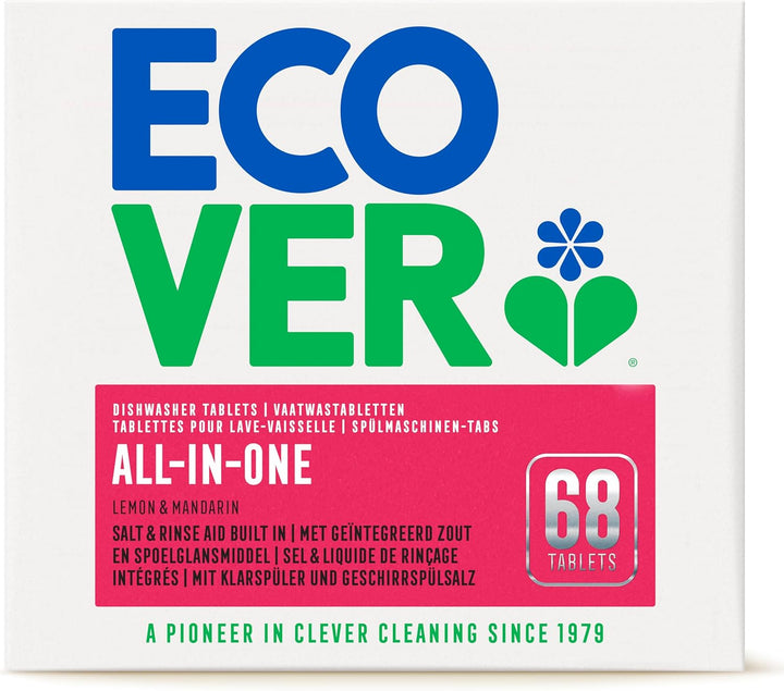 Ecover All-In-One, Detergent pentru Vase, Capsule, Lamaie si Portocale Naty Shop 68 capsule