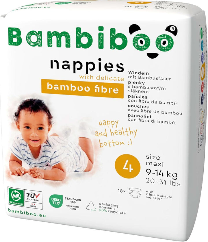 Scutece de unică folosință Bambiboo, prietenoase cu pielea și deschidere ombilicală, diverse marimi Mama si Copilul Naty Shop Scutece, marimea 4, 18 bucati
