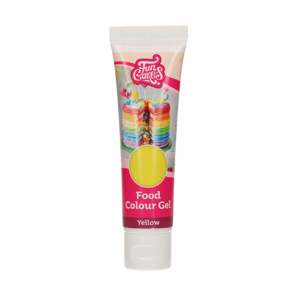 Colorant alimentar Funcakes Gel Galben: Colorant alimentar foarte concentrat pentru aluat, cremă, fondant și marțipan. Dozare ușoară. Picătură individuală pentru a crea culori vibrante. Halal. 30 g.
