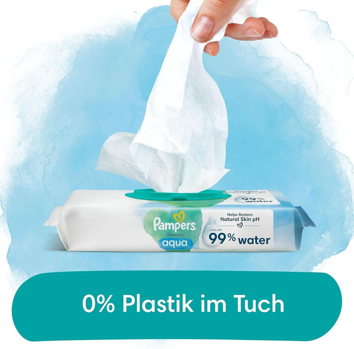 Pampers Harmonie Aqua Feuchttücher 6 Packungen Mit Jeweils 48 Feuchttüchern - 288 Feuchttücher, Die Helfen, Den Natürlichen Ph-Wert Der Haut Wiederherzustellen, Leichte Lotion Mit 99% Wasser Naty Shop
