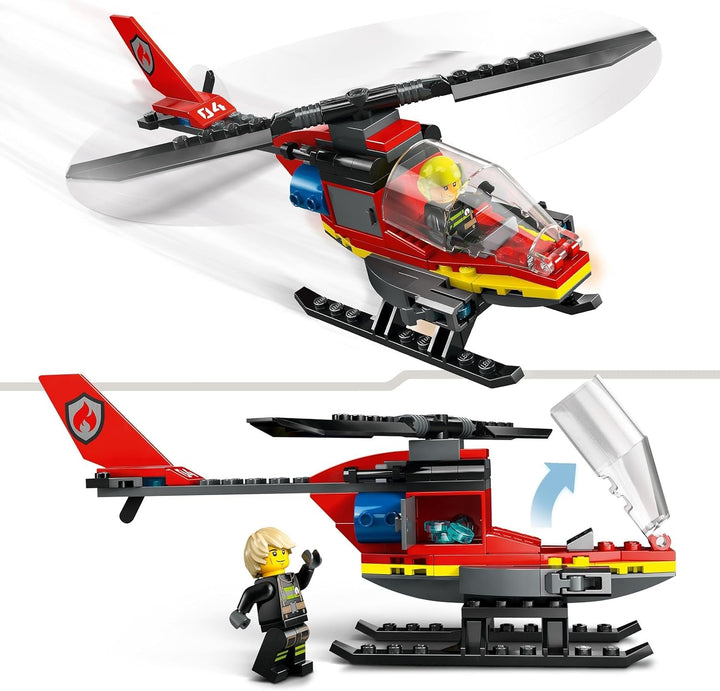 LEGO City Fire Brigade Helicopter, set cu jucărie elicopter și figurină pilot, elicopter de pompieri pentru o experiență de joc imaginativă, cadou pentru copii, băieți și fete de la 5 ani 60411 Seturi de constructie Besuche den LEGO-Store