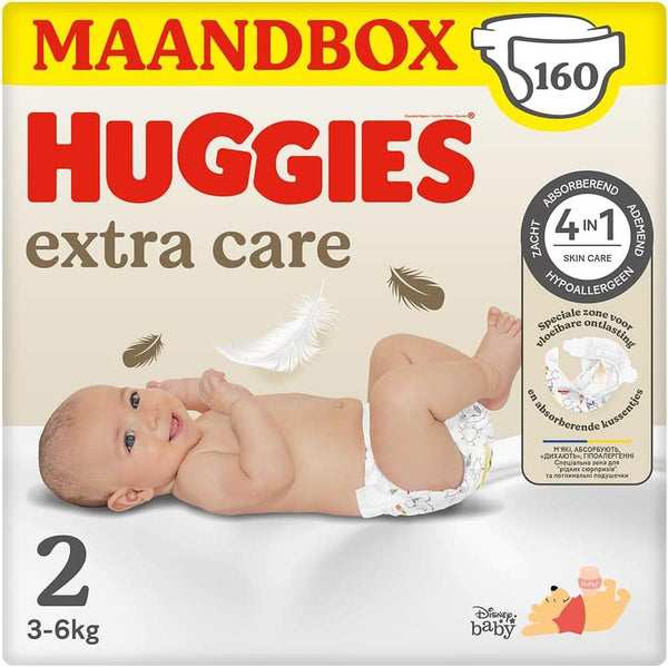 Huggies Extra Care Bebè, scutece marimea 2 (3-6 kg), foarte absorbante, 160 bucati Mama si Copilul Naty Shop