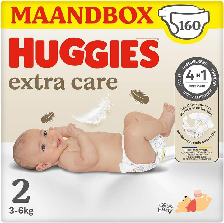 Huggies Extra Care Bebè, scutece marimea 2 (3-6 kg), foarte absorbante, 160 bucati Mama si Copilul Naty Shop