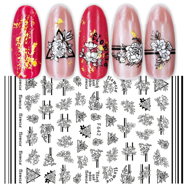 JMEOWIO Nagelsticker Geometrie 10 Blatt Nagelaufkleber Selbstklebend Schwarzes Herz Unregelmäßig Geformt Nail Art Sticker Dekoration Nageldesign Zubehör
