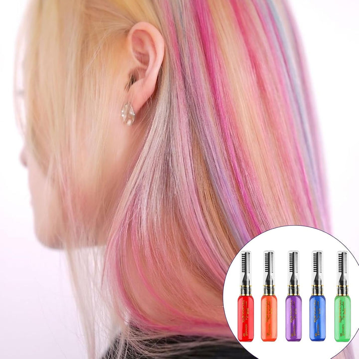 Vopsea de păr temporară 5 culori Ceară de păr colorată Mascara de păr Vopsea de păr temporară Mascara pentru fete și femei Vopsea de păr lavabilă Cretă potrivită pentru zile de naștere Cosplay DIY Halloween Vopsea pentru par Naty Shop