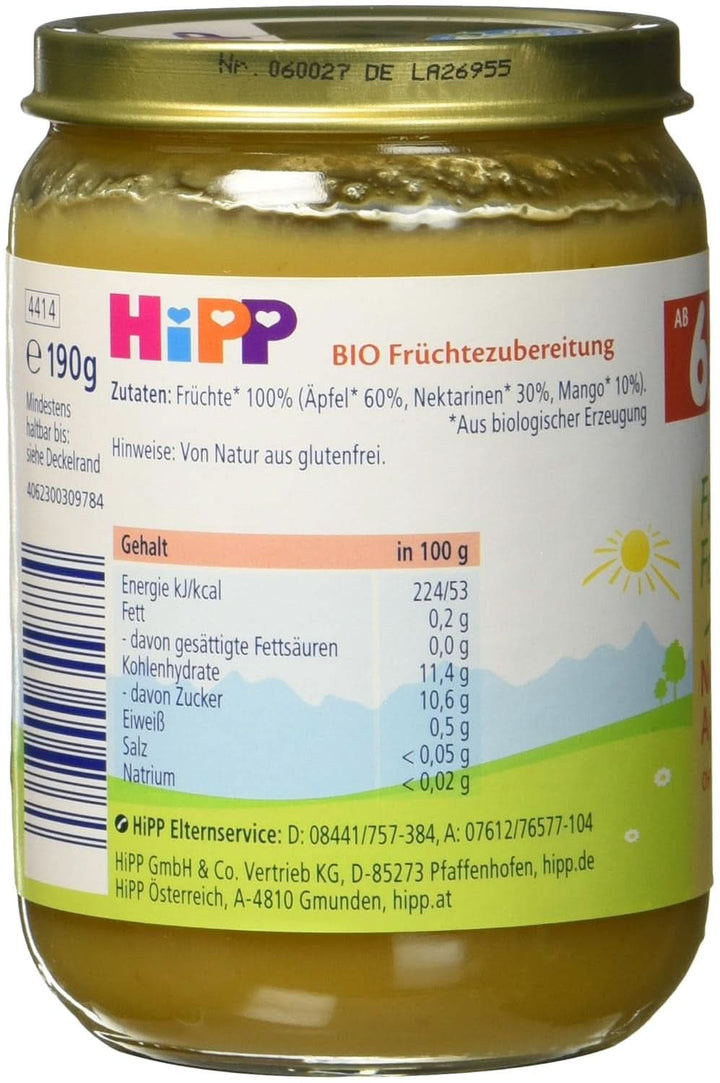 Hipp For Little Gourmets, Nectarine în mere și mango, fără zahăr adăugat, 6 X 190 grame Mama si Copilul Naty Shop