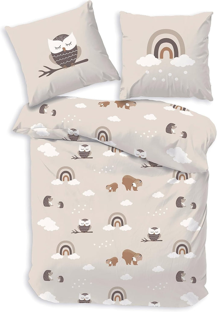 Lenjerie de pat pentru copii, vulpe, bufniță și animale de pădure, 100% bumbac Lenjerie de pat - copii Naty Shop Bufniță