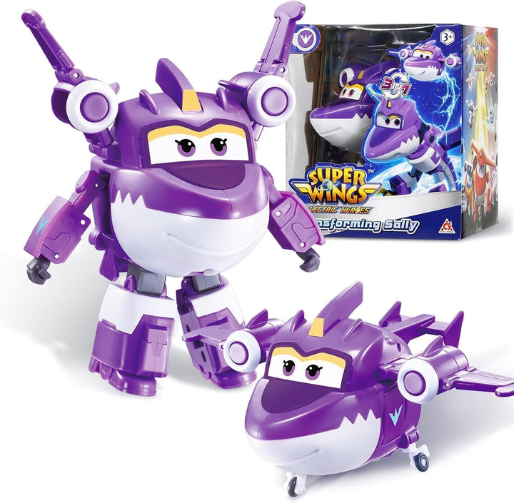 Super Wings Transformation Plane Supercharged Traver, Aprox. 12.7 Cm Figură mare de joacă pentru copii, avion de jucărie și figură de robot pentru băieți și fete de peste 3 ani, argintiu Action figures Naty Shop Sally