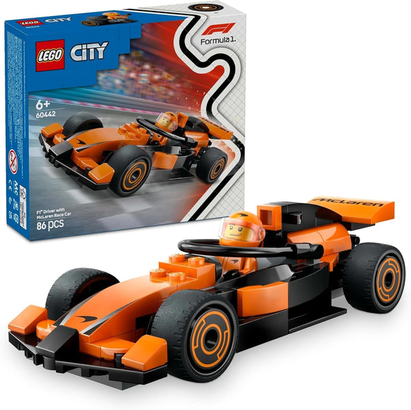LEGO City F1 Racer cu mașină de curse Mclaren - Model de jucărie Formula 1 cu mașină de curse și minifigurină - cadou mic pentru băieți și fete de la 6 ani sau fani ai sporturilor cu motor 60442 Seturi de constructie Besuche den LEGO-Store Titlu implicit