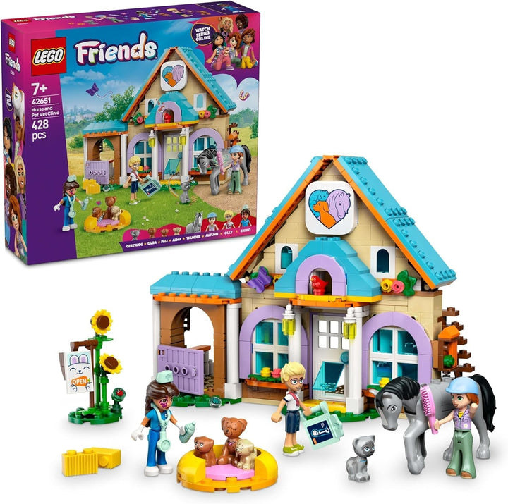 LEGO Friends Cabinet veterinar pentru cai și animale de companie, set de construcție și joacă pentru jocuri de rol imaginative cu 3 minifigurine și 5 figurine de animale, idee de cadou pentru fete de la 7 ani 42651 Seturi de constructie Besuche den LEGO-Store Titlu implicit