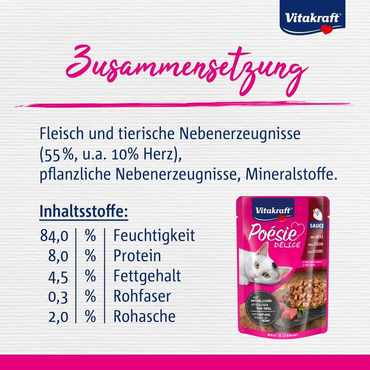 Vitakraft Poésie Délice, hrană umedă pentru pisici, hrană umedă pentru pisici în sos, cu inimă, fără adaos de zahăr și cereale (1X 85G)