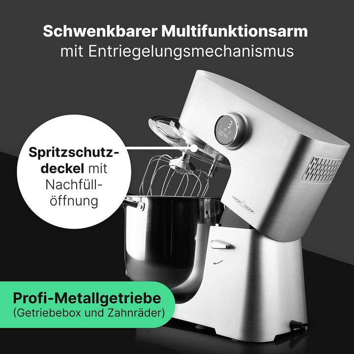 Proficook® Küchenmaschine Mit XXL 12L Schüssel | Knetmaschine Mit 2500W Longlife-Profi-Motor | Metallgetriebe Und Led-Display | Food Processor Für Bis Zu 8,5 Kg Teig |13 Geschwindigkeiten | PC KM 1254 Mama si Copilul Naty Shop