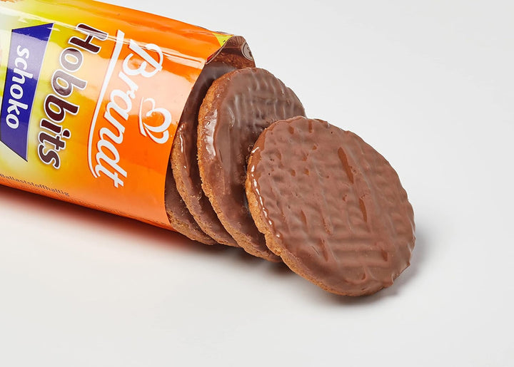 Brandt Hobbits Chocolate, pachet de 265 g - Biscuiți crocanți din cereale integrale cu fulgi de ovăz și ciocolată - Aluat crocant pentru întreaga familie - într-o ruladă practică de biscuiți