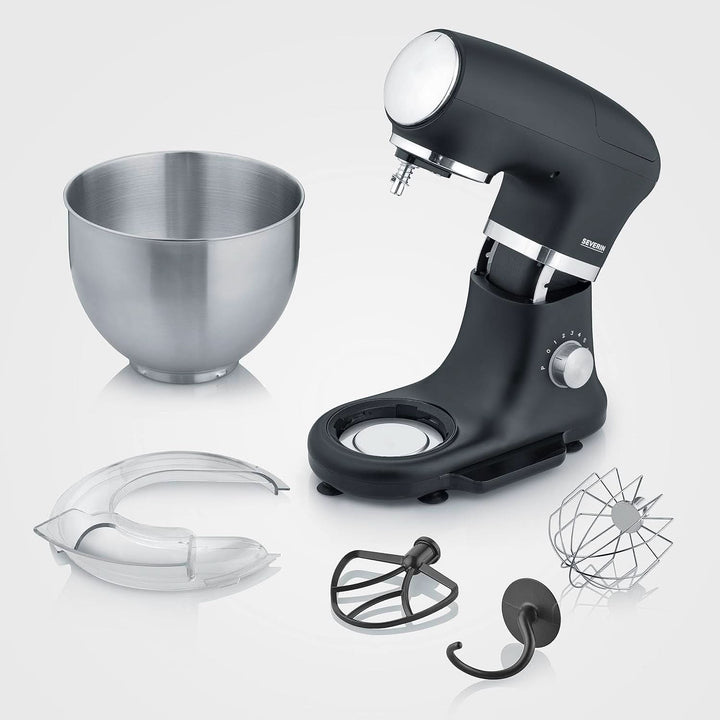 SEVERIN Küchenmaschine Mit Waage, Große Knetmaschine Für Bis Zu 3 Kg Kuchenteig, Robuste Teigmaschine Mit Knethaken, Flachrührer Und Schneebesen, 1.000 W, Schwarz, Matt,Edelstahl, KM 3898 Mama si Copilul Naty Shop