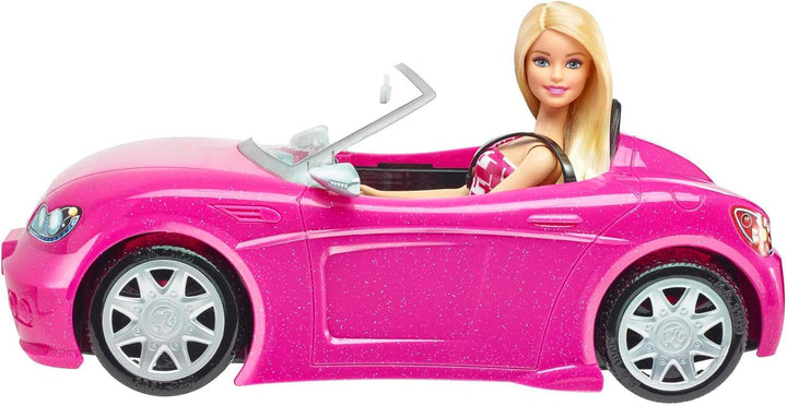 Păpușă Barbie și decapotabilă în roz cu sclipici, logo realist pentru anvelope, jucărie de la 3 ani, DJR55 Papusi Naty Shop