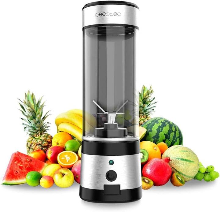 Cecotec Tragbarer Einzelstandmixer Power Titanium 300 Easygo. 350W, Zerkleinert Eis, 4 Klingen Mit Schwarzer Titanbeschichtung, Inklusive 2 Kühlröhren, 2 Tragbaren Bechern Und 2 Deckeln Mama si Copilul Naty Shop Inox 126 W