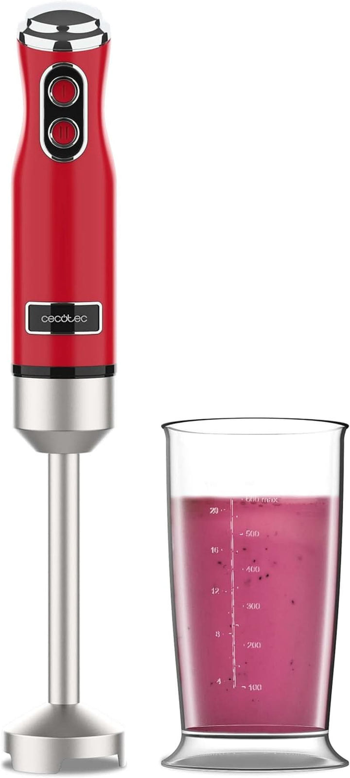 Cecotec Handmixer Retro Power Retroyellow 1200MAX. 1200W Maximale Leistung, 4-Klingen-Messer Mit Schwarzer Titanbeschichtung, 2 Geschwindigkeiten, 0,5L Becher, Vintage-Design Mama si Copilul Naty Shop Red