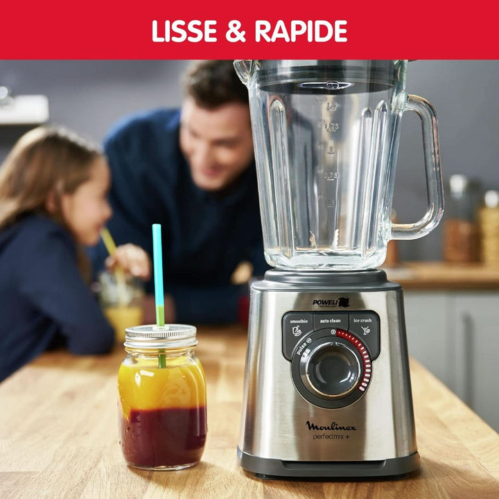 Perfect Mix + LM811D10 - 1200-W-Mixer, Glasierter Edelstahl, Hintergrundbeleuchteter Geschwindigkeitsregler, 3 Programme, Manueller Und Automatischer Reinigungsmodus Mama si Copilul Naty Shop