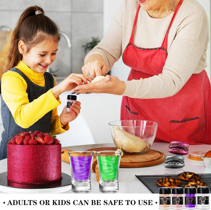 Sclipici comestibil cu sclipici - Pudră cu sclipici comestibilă în 4 culori, praf cu sclipici pentru băuturi, mâncare, prăjituri - Pudră colorantă alimentară metalică comestibilă pentru copt, cocktailuri - 5G / sticlă