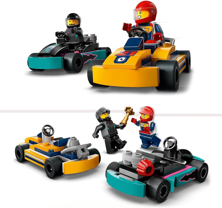 LEGO City Go-Karts cu piloți, set cu 2 minifigurine de piloți și mașini de curse, jucărie pentru mașini de la 5 ani pentru băieți și fete, cadou distractiv pentru copii 60400 Seturi de constructie Besuche den LEGO-Store