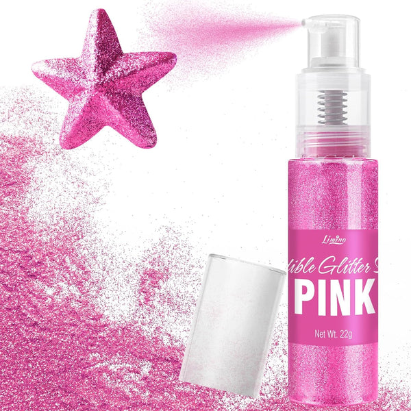 Spray cu sclipici comestibil - 22G sclipici alimentar, pudră cu sclipici comestibilă pentru băuturi, decorațiuni tort, macaroane - pudră cu sclipici colorant alimentar, sclipici comestibil pentru cocktailuri, brioșe (roz)