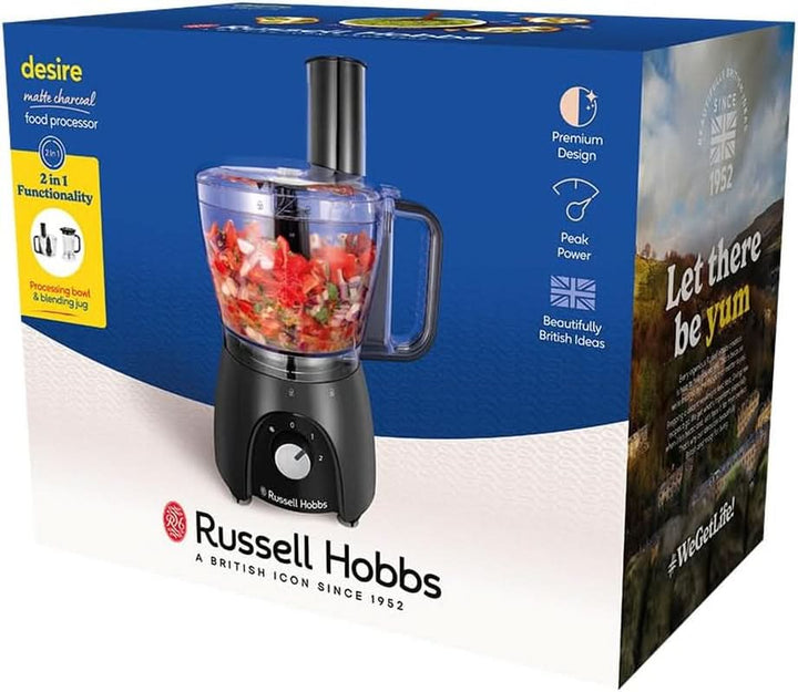 Robot de bucătărie Russell Hobbs [blender/tăietor de legume/mixer de masă/despicator/blender] Robot de bucătărie (frământare, amestecare și feliere), Matte Charcoal Bucatarie Naty Shop